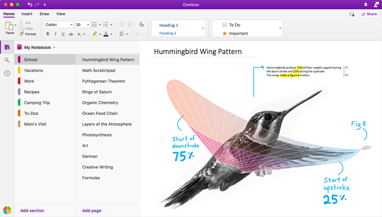 onenote for mac features